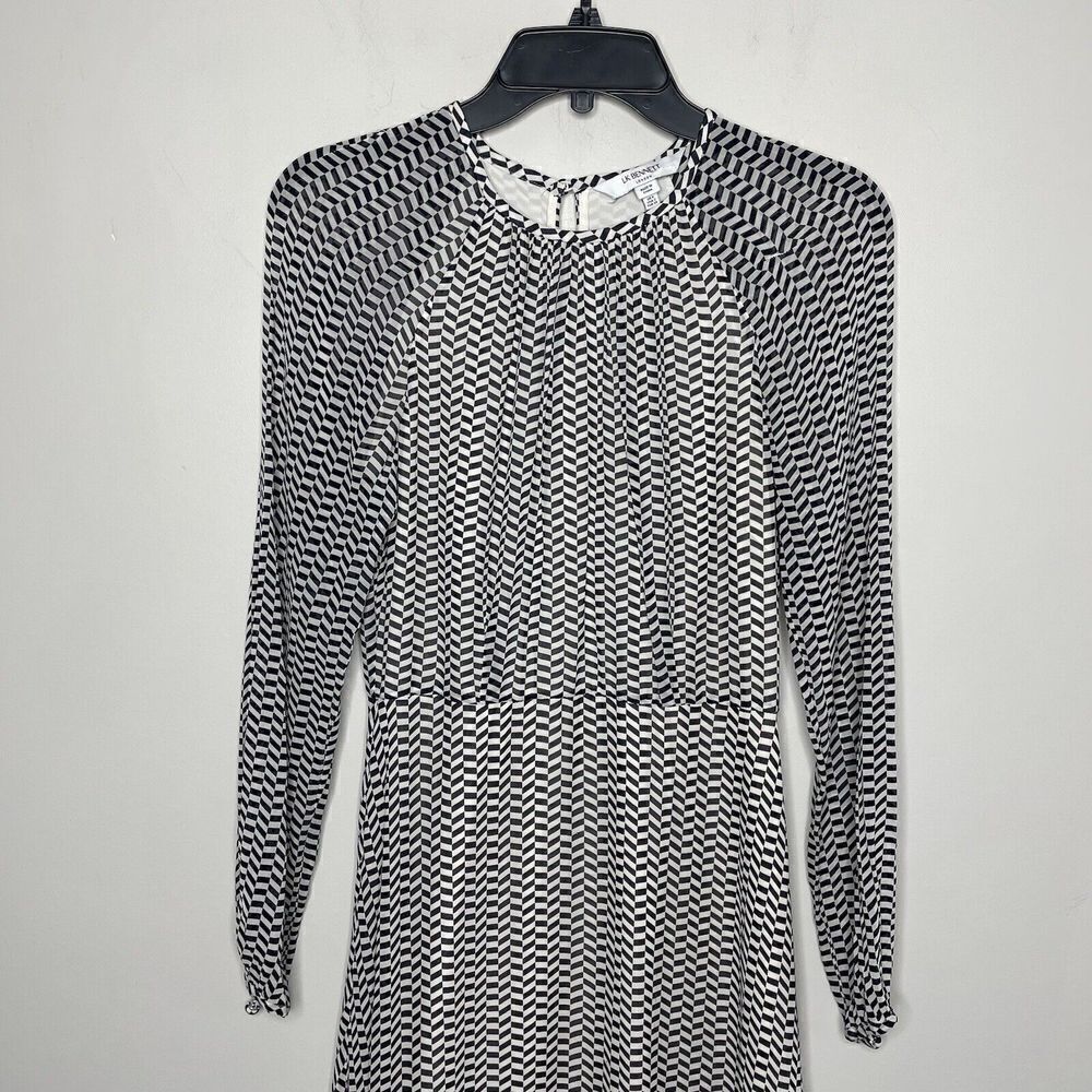 L.K. BENNETT Addison Dress Womens 2 Navy Geometric Midi Long Sleeve Viscose - Picture 3 of 11